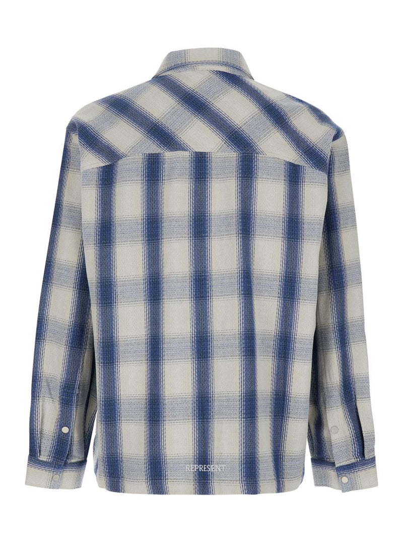 Blue Shirt With Classic Collar And All-Over Check Motif In Cotton Blend Man