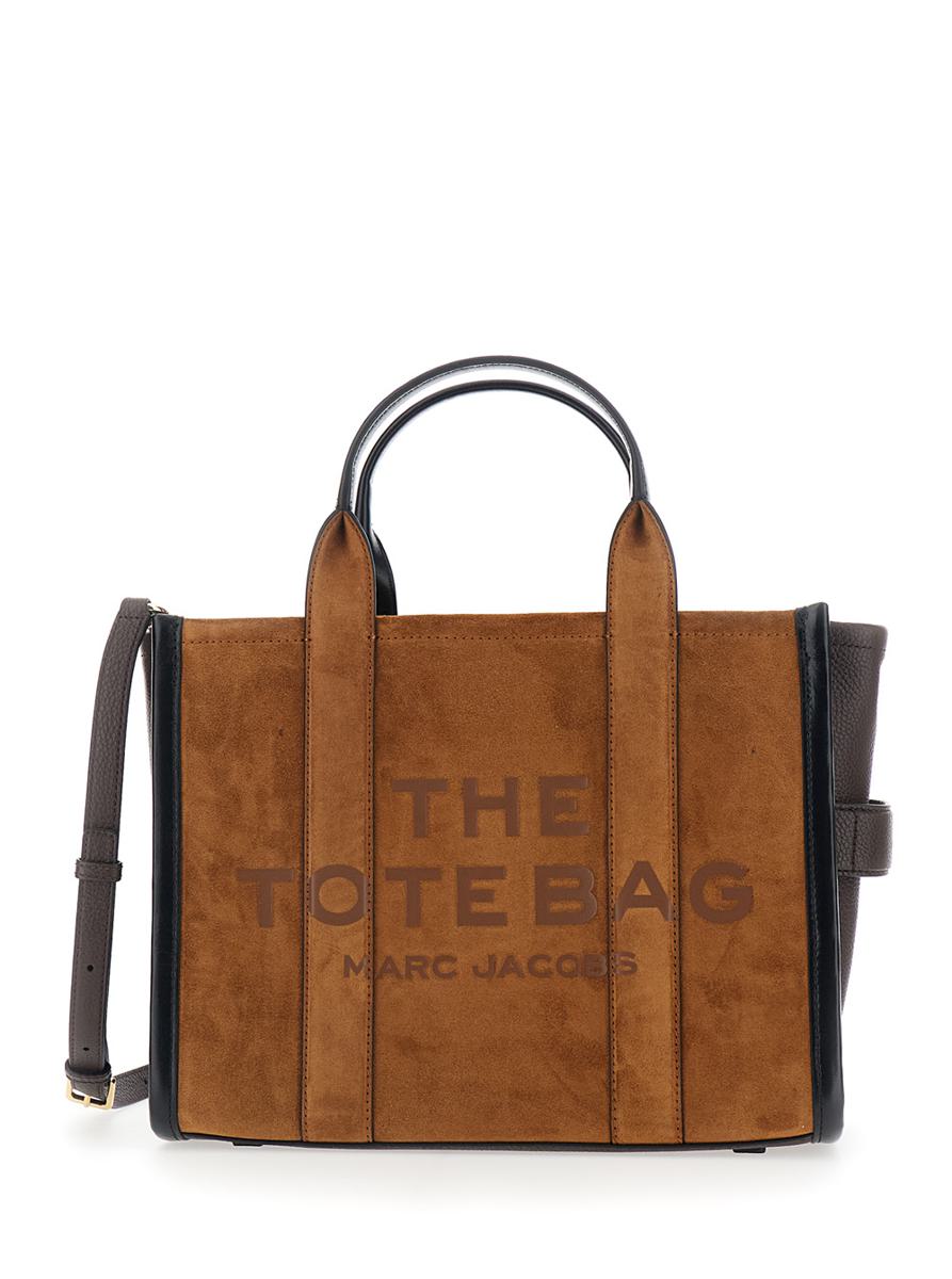 'The Medium Tote' Brown Handbag With Logo Lettering On The Front And Adjustable And Removable Shoulder Strap In Suede Woman