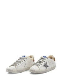 Golden Goose "Super Star" Leather Upper Glitter Star Tejus Print Leather Heel Shearling Lining Metal Lettering Shoes