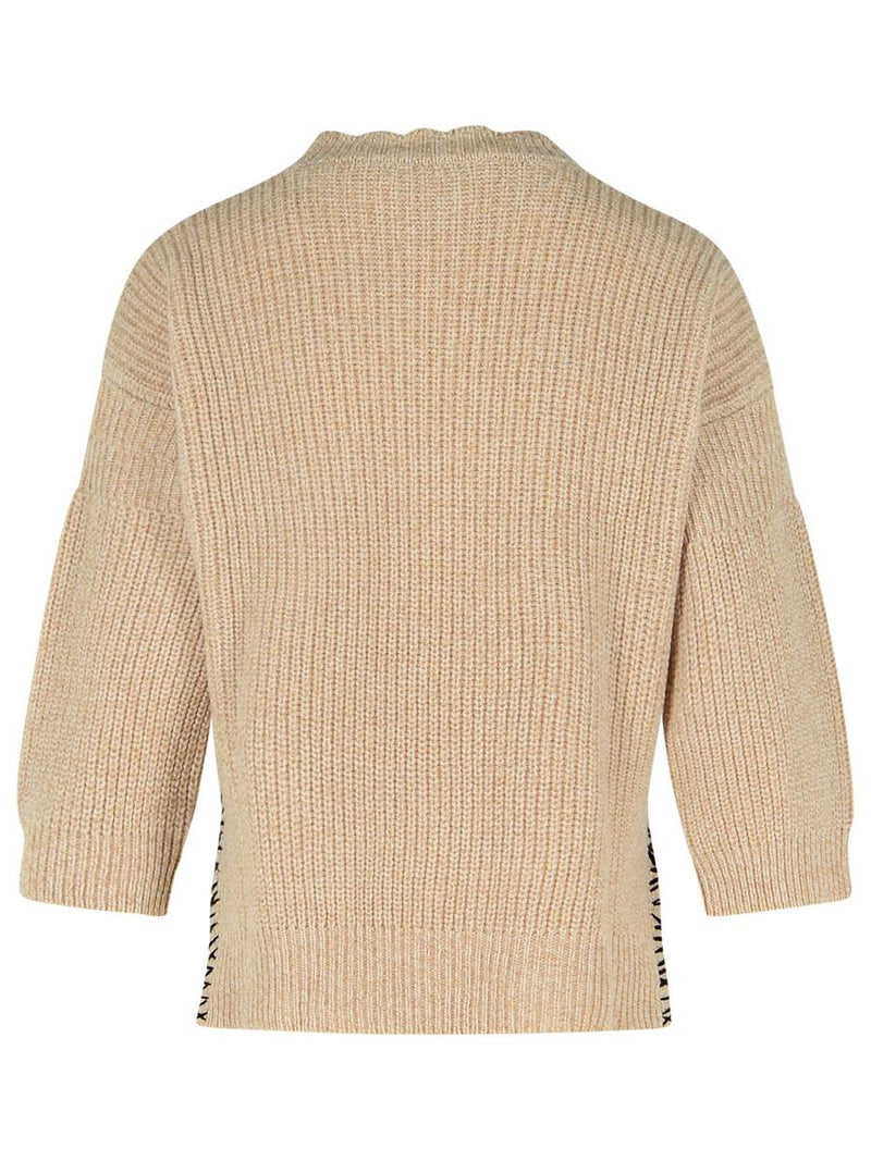 Marni Beige Mouliné Virgin Wool Sweater With 'Marni Mending' Embroidery