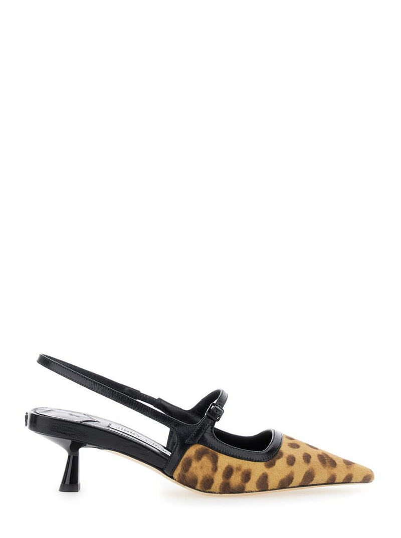 'Didi' Brown Slingback Pumps With Leopard Motif And Sculpted Heel In Leather Woman