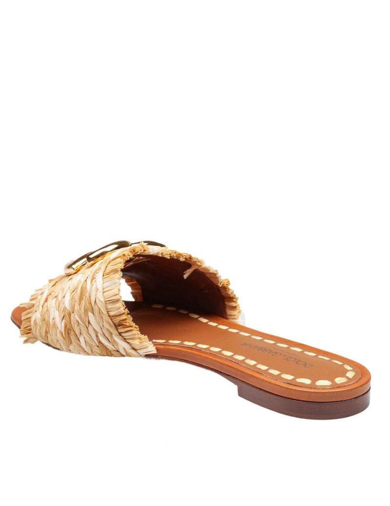 Dolce & Gabbana Raffia Braid Slipper With Fringes