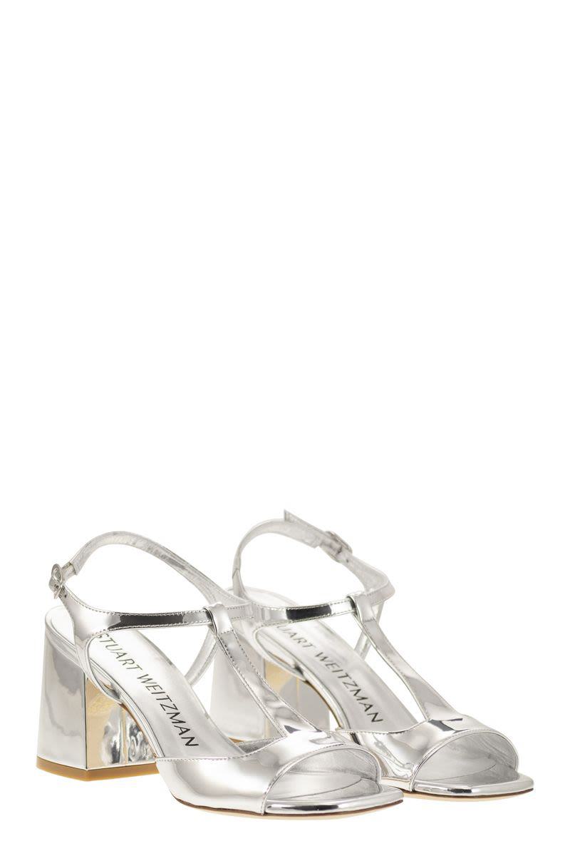 Stuart Weitzman Flareblock - Mirrored Leather T-Sandal
