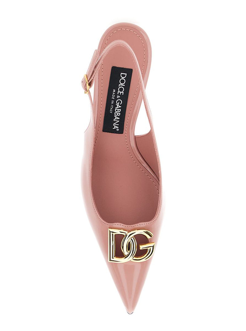 Pink Slingback Pumps With Logo Plaque On The Front In Leather Woman