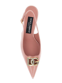 Pink Slingback Pumps With Logo Plaque On The Front In Leather Woman