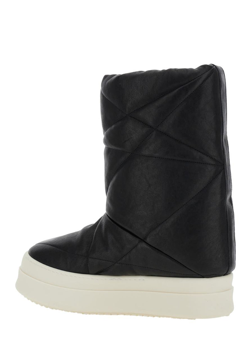 Black Down Filled And Quilted Ankle Boots In Leather Man