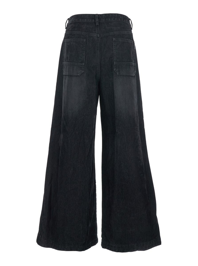 Black Jeans With Faded Effect And Wide Legi N Denim Man