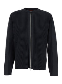 'K-Matty' Black Crewneck Ribbed Knit Sweatshirt With Front Zip Closure In Cotton Man