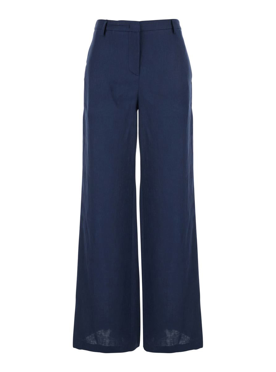 Blue Wide Leg Pants In Techno Fabric Woman