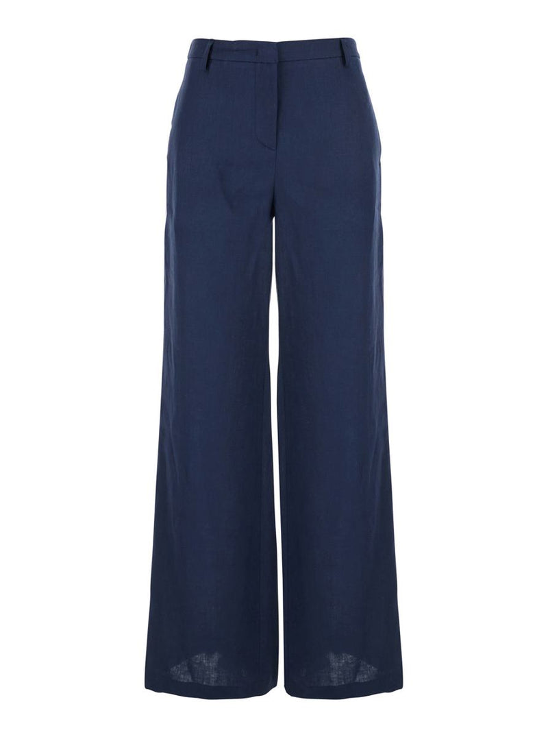 Blue Wide Leg Pants In Techno Fabric Woman