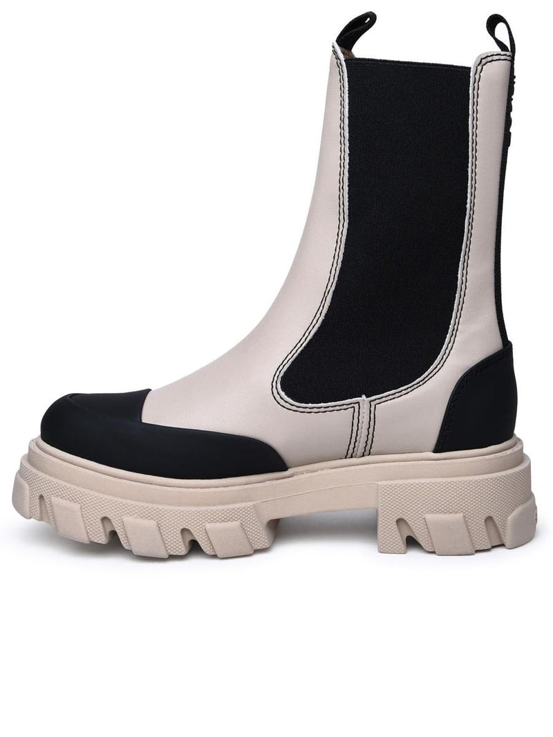 Ganni Beige Leather Ankle Boots