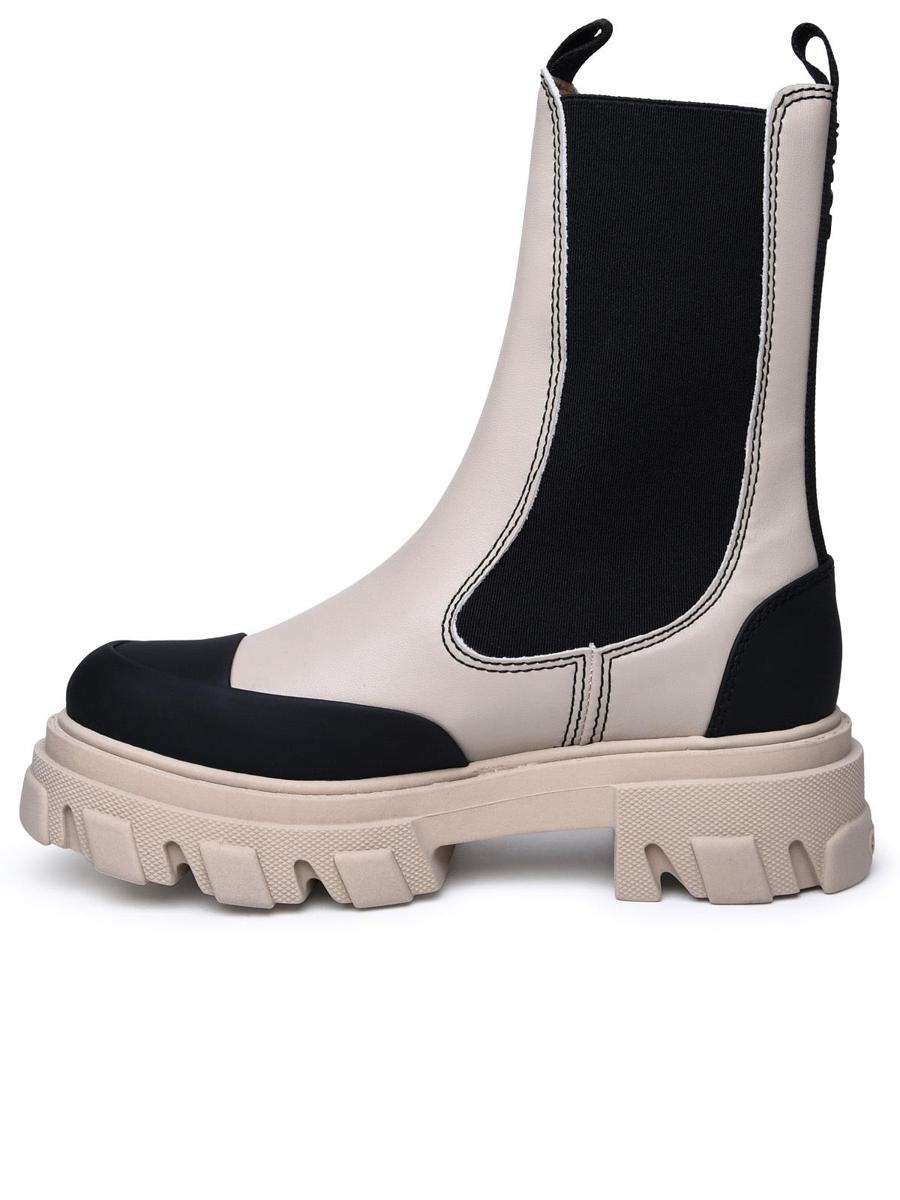 Ganni Beige Leather Ankle Boots