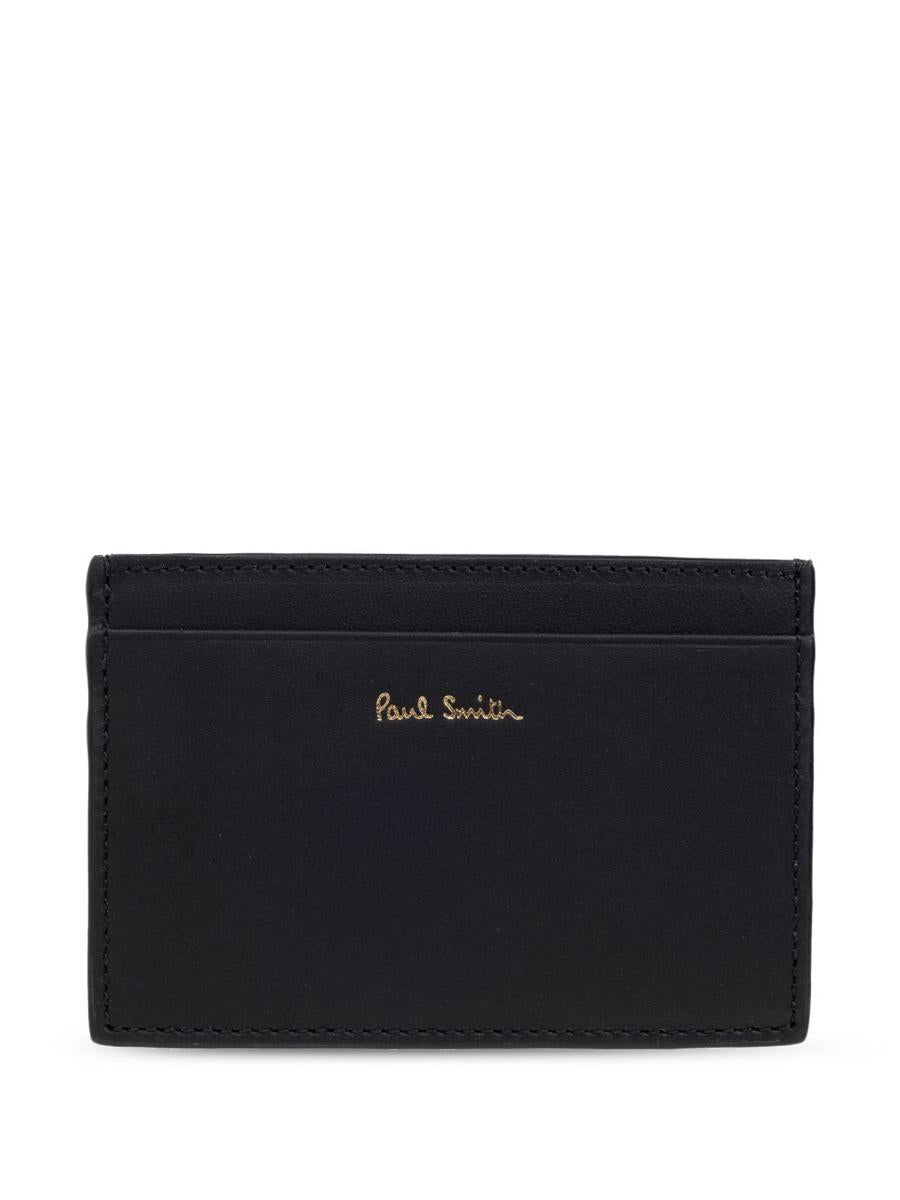 Paul Smith Black Card Holder In Leather With Multicolor Stripes
