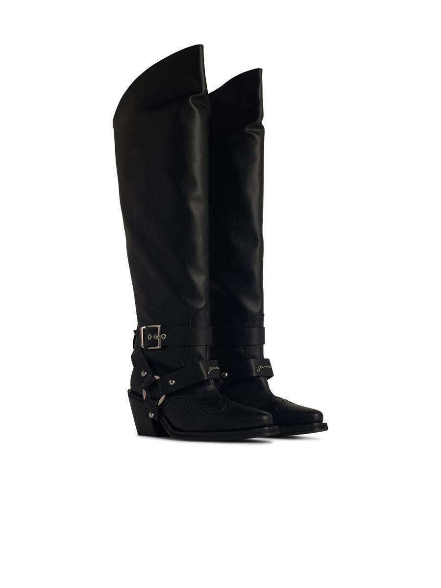 Ganni 'Western' Black Recycled Leather Blend Boots