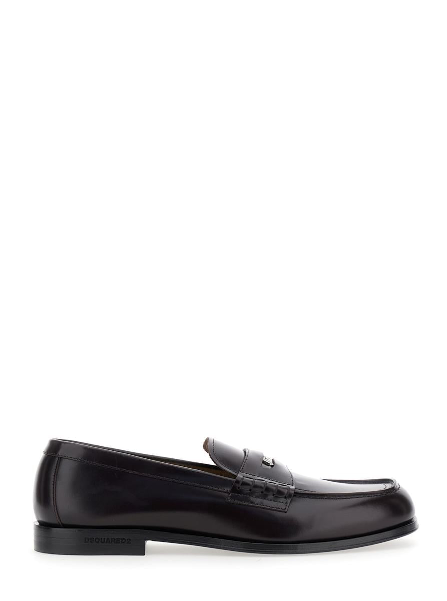 Bordeaux Loafers With Logo Plaque On The Front In Leather Man
