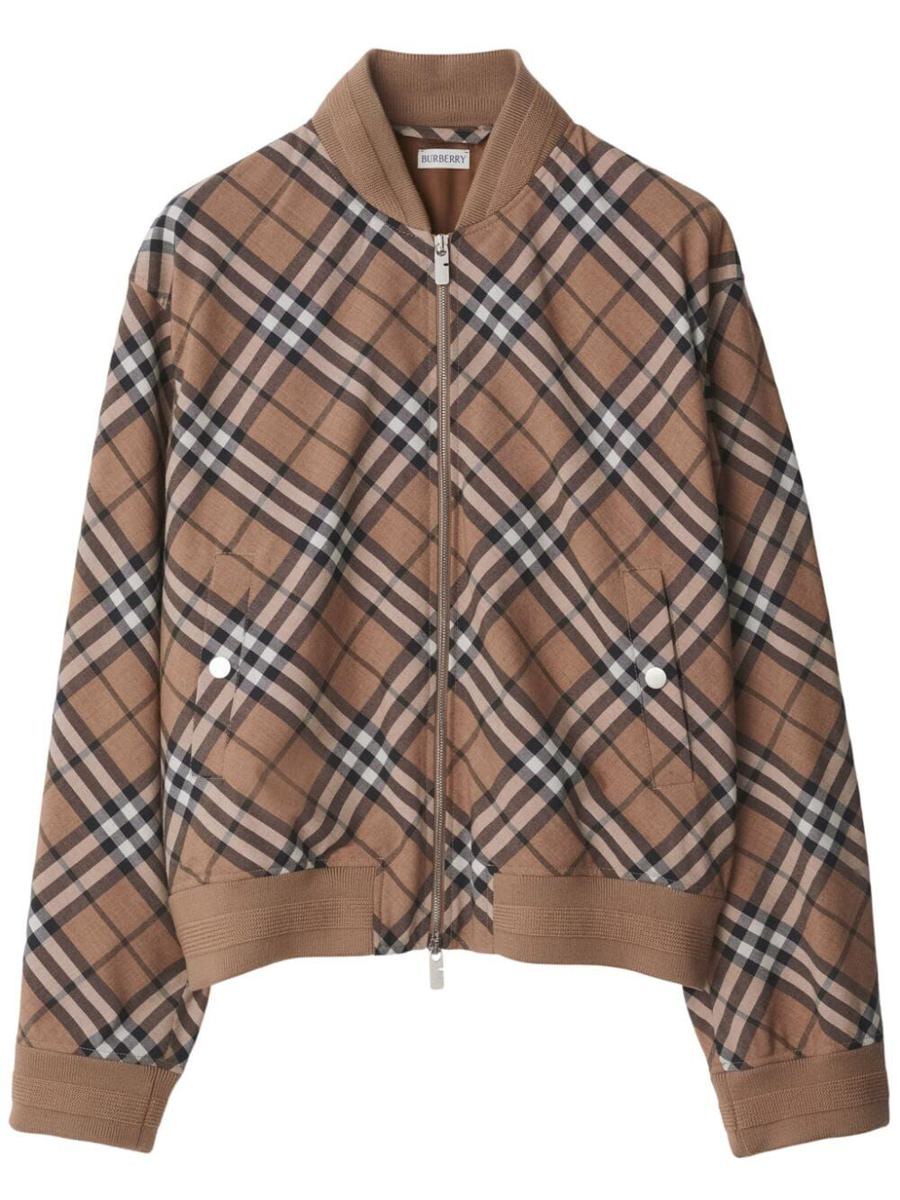 Burberry Check Wool Blend Harrington Jacket Clothing