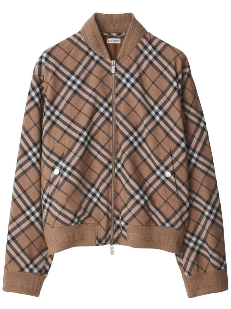 Burberry Check Wool Blend Harrington Jacket Clothing