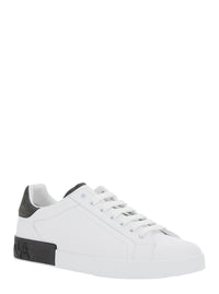 'Portofino' White Low Top Sneakers With Logo Lettering On The Rear In Leather Man