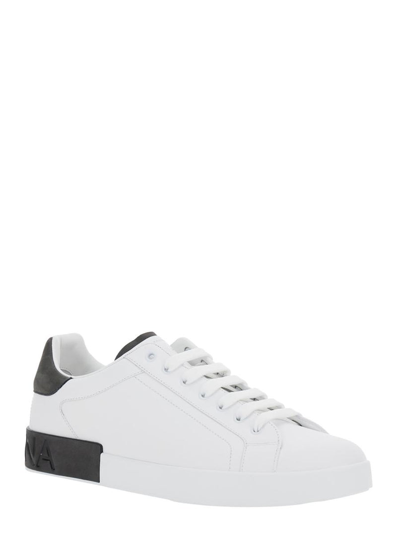 'Portofino' White Low Top Sneakers With Logo Lettering On The Rear In Leather Man