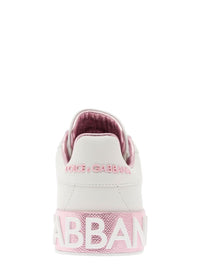 'Portofino' White And Pink Low Top Sneakers With Logo In Leather Woman