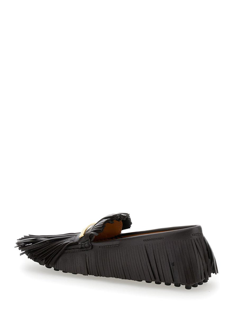 'Yorky' Brown Loafers With Fringes In Leather Woman