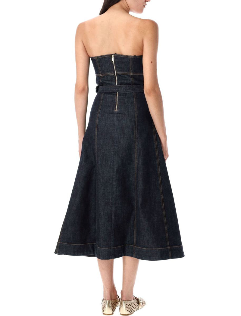 Self-Portrait Denim Bandeau Midi Dress