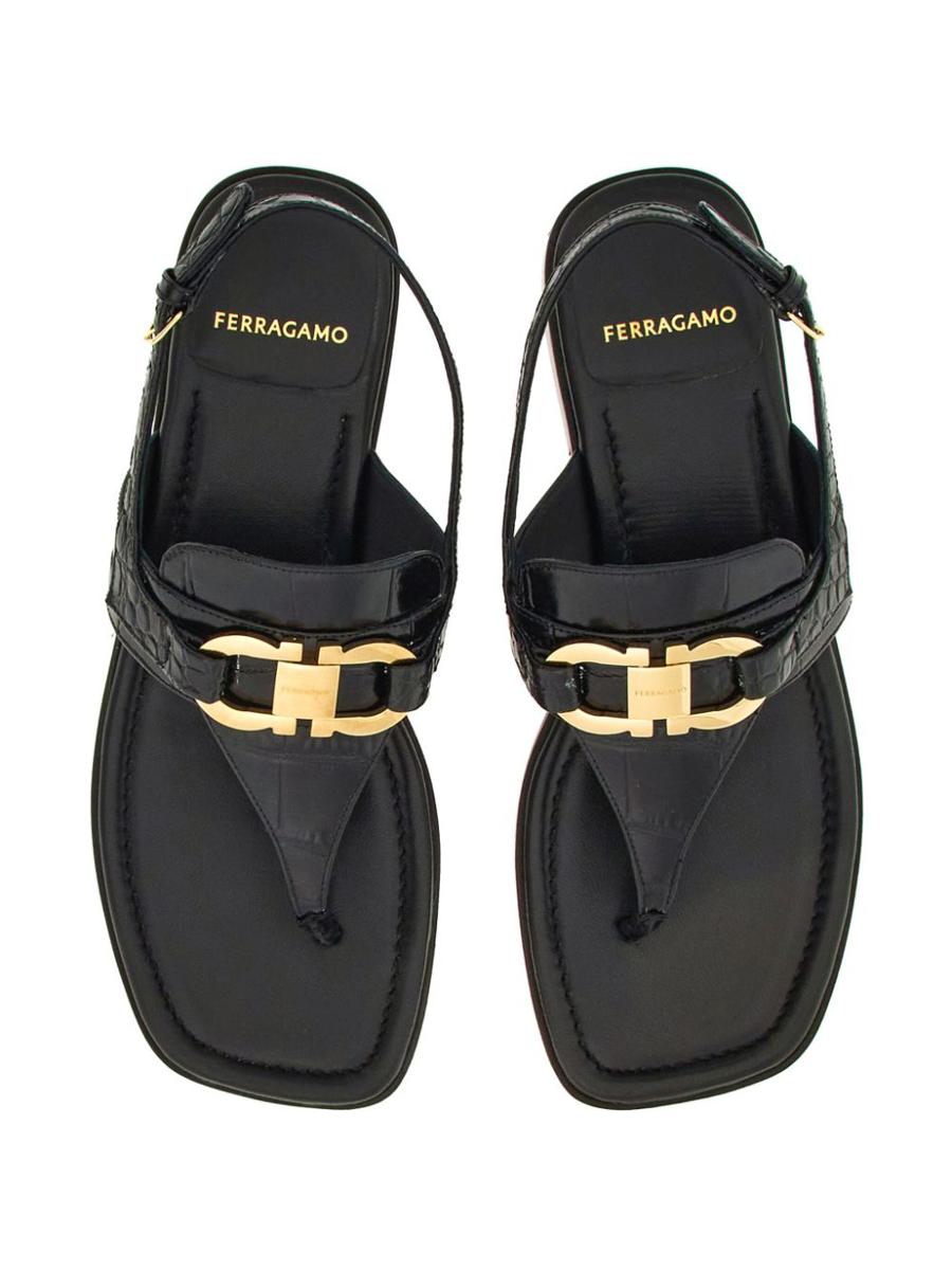 Salvatore Ferragamo Gancini Leather Thong Sandals