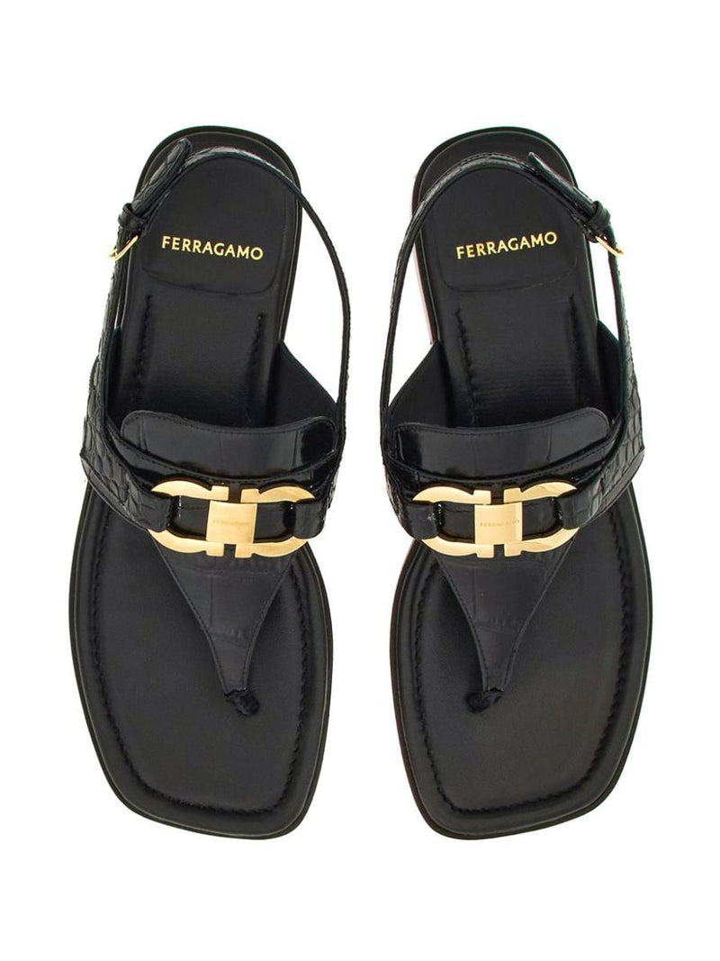 Salvatore Ferragamo Gancini Leather Thong Sandals