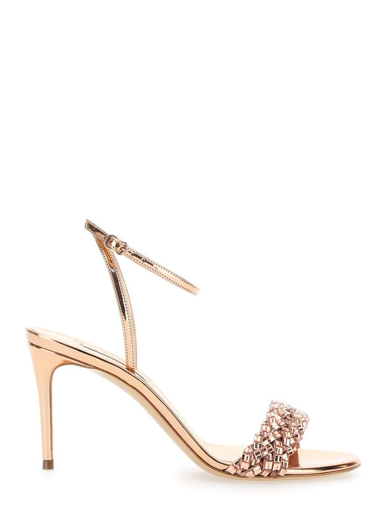 'Starlink' Pink Sandals With High Stiletto Heel And Braided Embellishment In Ecoleather Woman