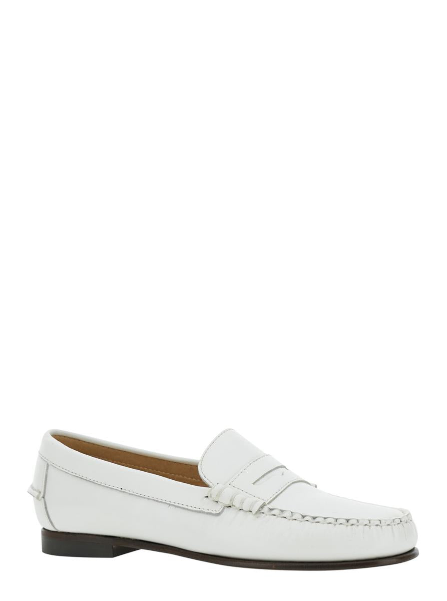 'Danielle Pop' White Loafers With Bevelled Toe And Low Stacked Heel In Leather Woman
