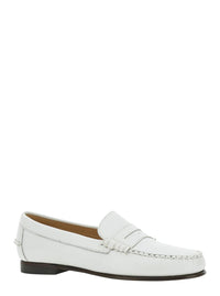 'Danielle Pop' White Loafers With Bevelled Toe And Low Stacked Heel In Leather Woman