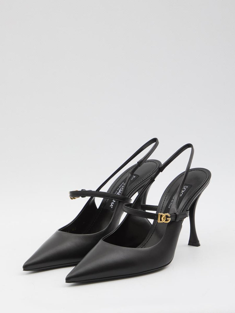 Black Leather Slingback Pumps