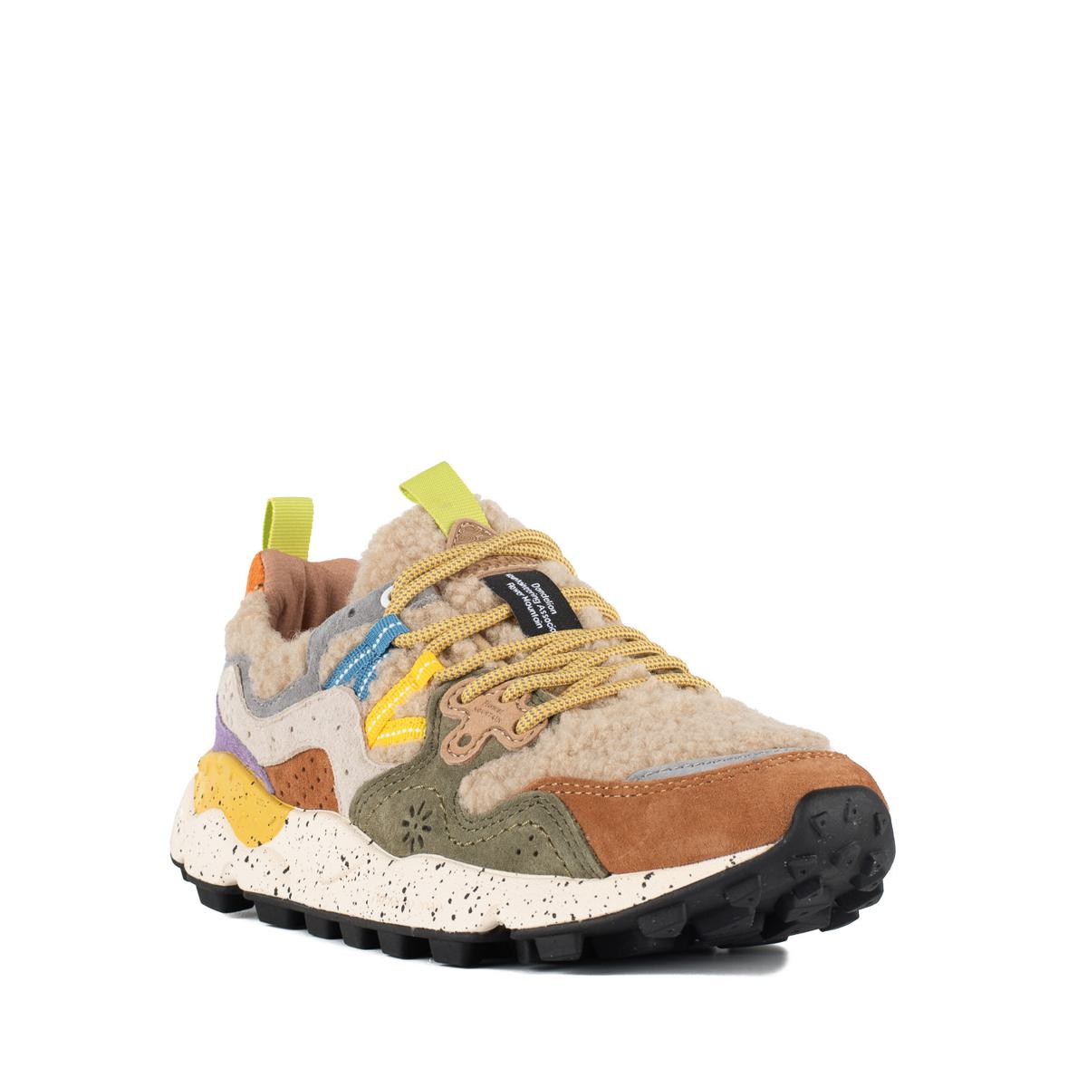 Flower Mountain Yamano 3 Natural And Dark Green Suede And Teddy Bear Sneakers