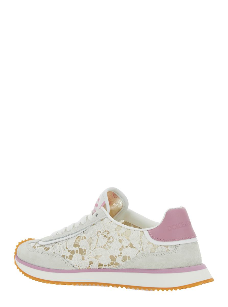 White Low Top With Lace Details And Dg Patch On The Side In Fabric And Suede Blend Woman