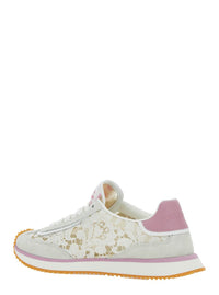 White Low Top With Lace Details And Dg Patch On The Side In Fabric And Suede Blend Woman