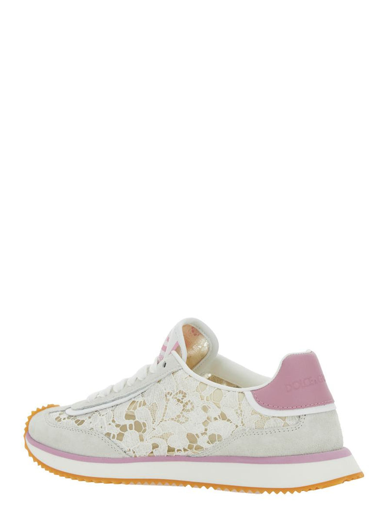 White Low Top With Lace Details And Dg Patch On The Side In Fabric And Suede Blend Woman