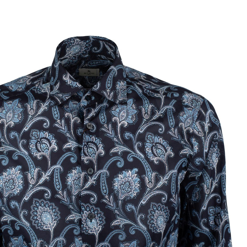 Etro Blue Cotton Shirt With All Over Paisley Print