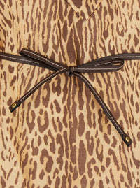 'Cascadian' Beige Tunic Dress With Stand-Up Collar And All-Over Leopard Print In Linen Woman