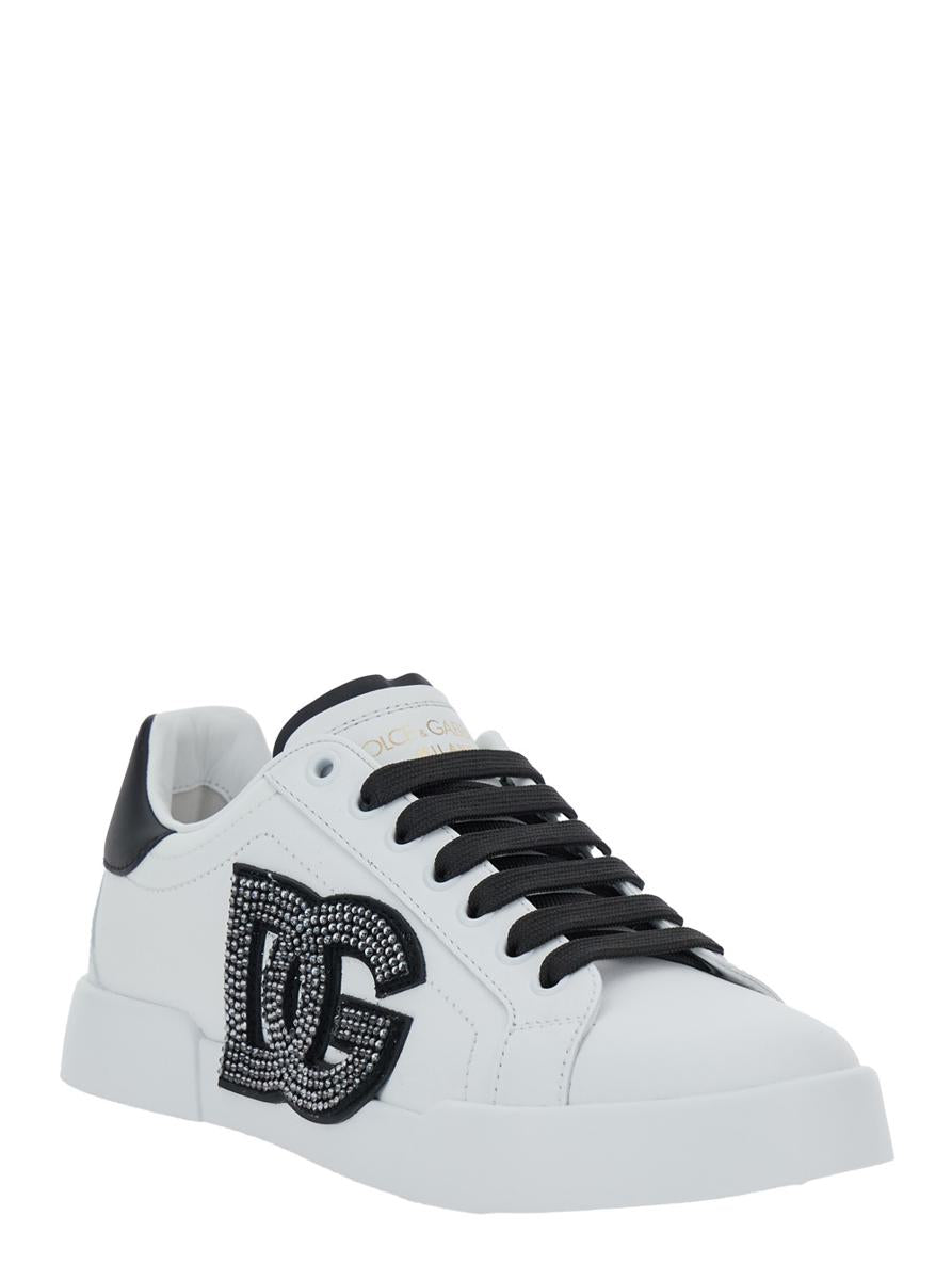 Black And White Low Top Sneakers With Logo Patch On The Side And Logo Lettering On The Tongue In Leather Woman