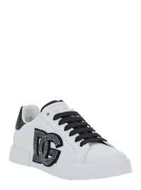 Black And White Low Top Sneakers With Logo Patch On The Side And Logo Lettering On The Tongue In Leather Woman