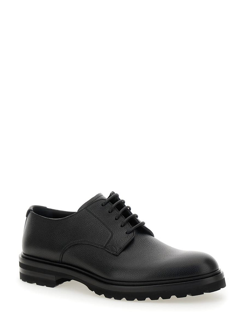 'Altavilla' Black Derby Lace-Up Shoes With Metal Dg Logo On Heel In Brushed Leather Man