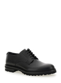 'Altavilla' Black Derby Lace-Up Shoes With Metal Dg Logo On Heel In Brushed Leather Man