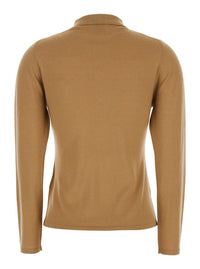Beige Polo Style Sweater With Classic Collar In Wool Woman