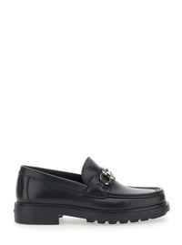 'Duglas' Black Loafers With Gancini Plaque On The Front And Embossed Logo On The Rear In Leather Man