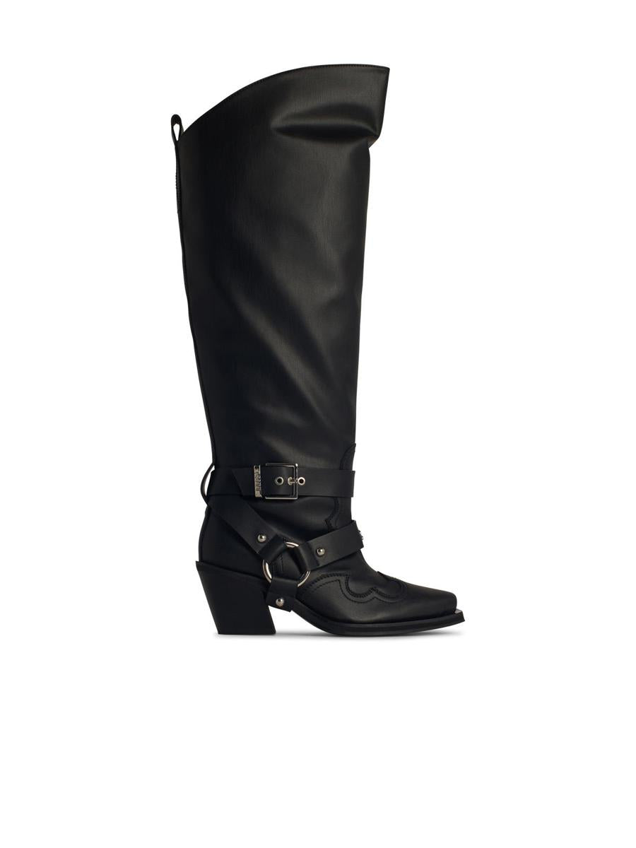Ganni 'Western' Black Recycled Leather Blend Boots