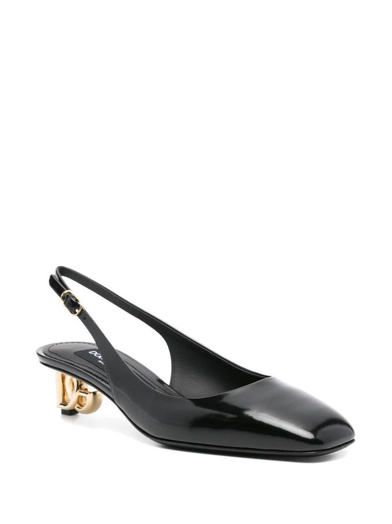 Dolce & Gabbana Logo-Heel Patent Leather Slingback Pumps Shoes