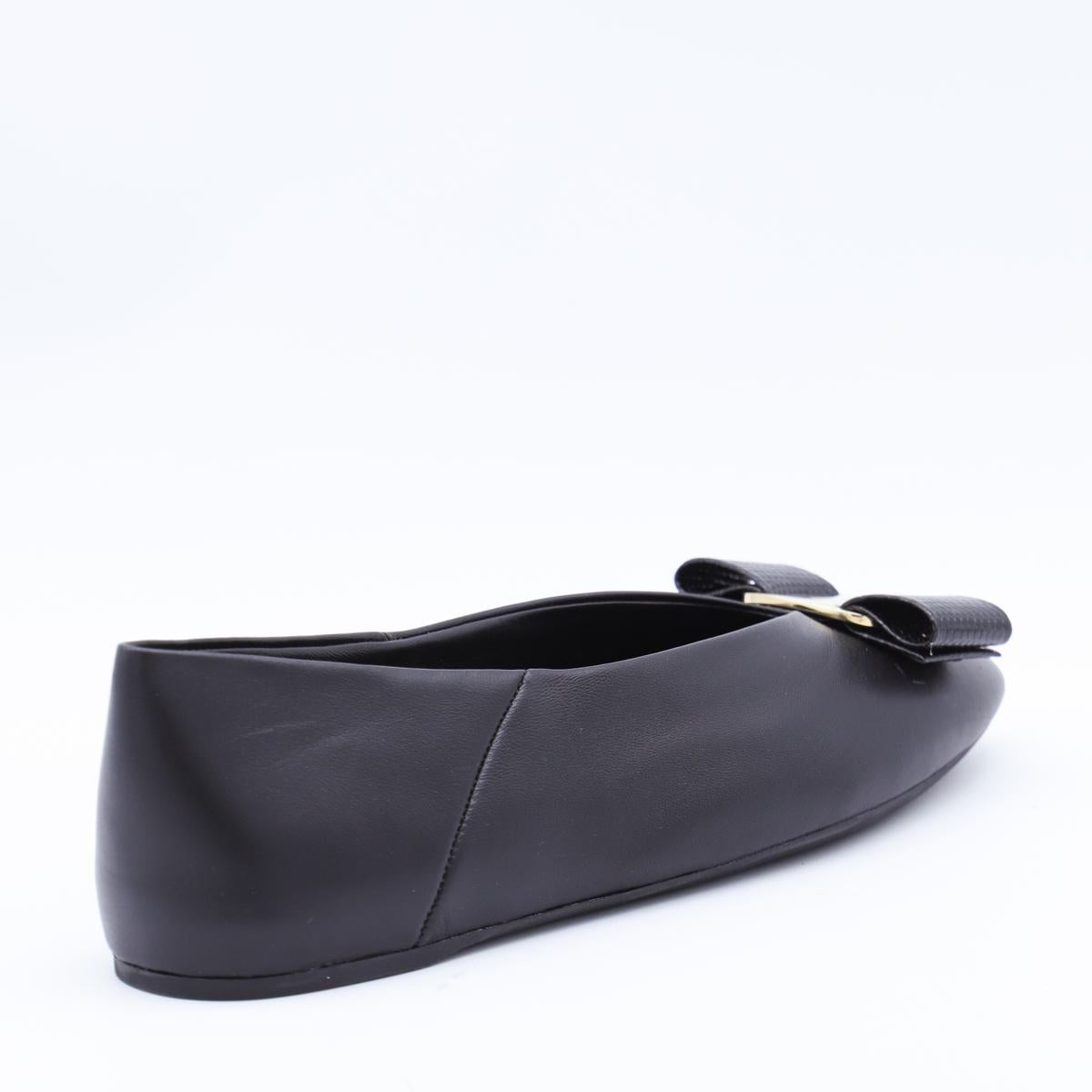 Salvatore Ferragamo Black Leather Vanna Flats