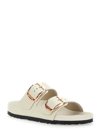 'Arizona' White Sandals With Embossed Logo On The Buckle And Open Toe In Leather Woman