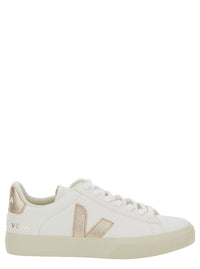'Campo' White Low Top Sneakers With Metallic Logo In Leather Unisex