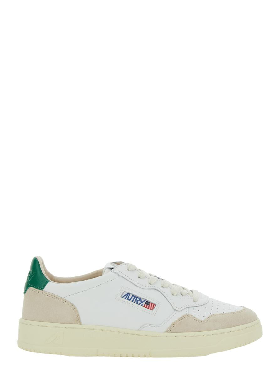 'Medalist' White Low Top Sneakers With Beige Suede Details In Leather Man